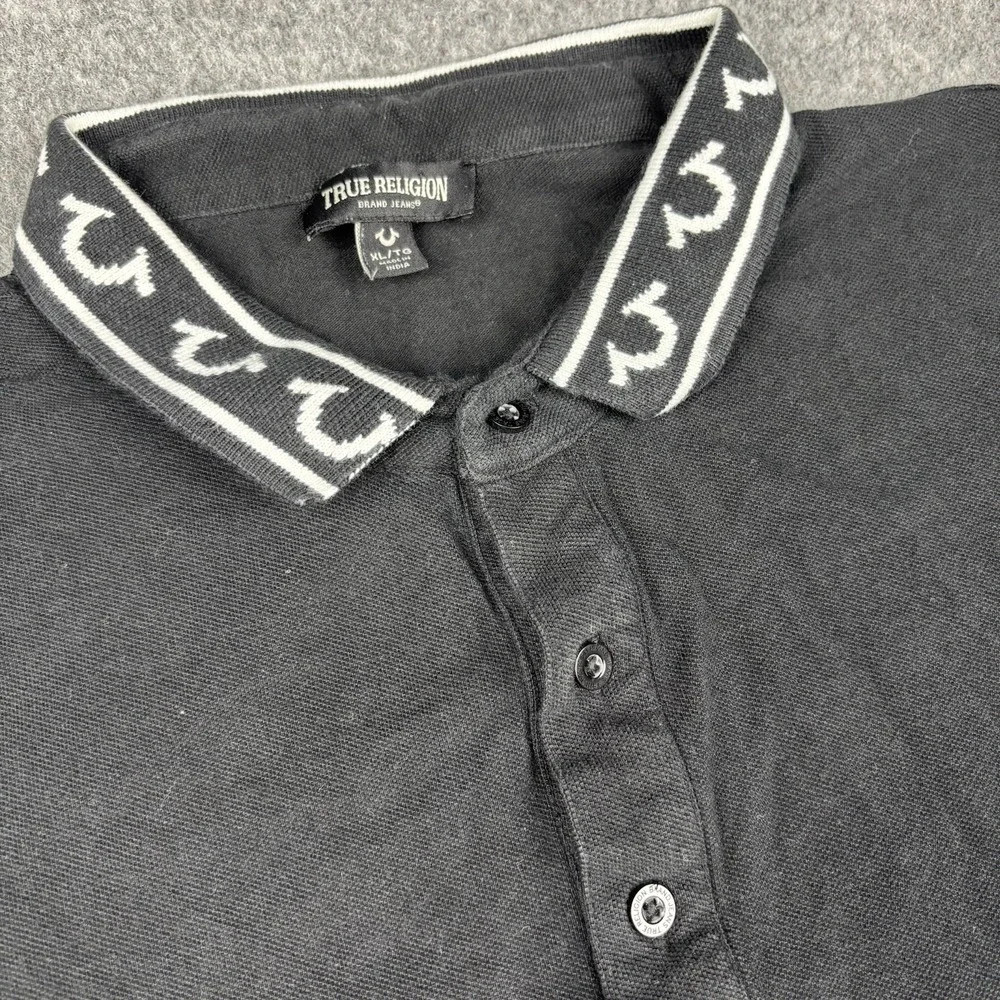 True Religion Polo Shirt Mens Xl Black Short Sleeve Logo Streetwear Skater Y2K